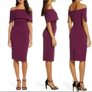 VINCE CAMUTO Off-the-Shoulder Short Sleeve Fold Over Ruched Waist Sheath Dress